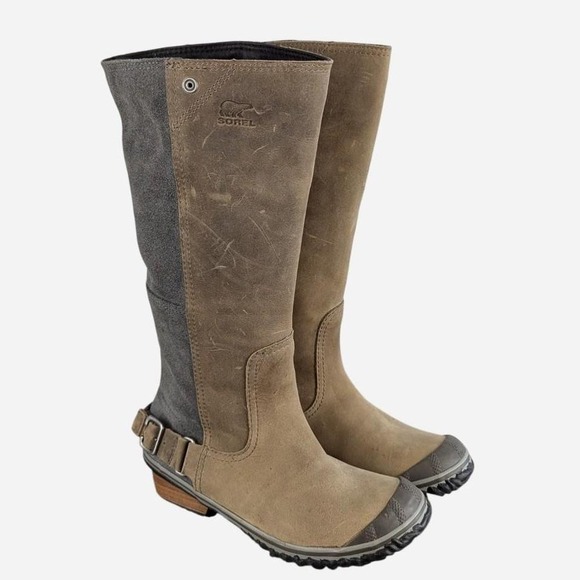 Sorel x Anthropologie Two-Tone Slim Tall Boot Suede Leather Side Zip Size 6 - Picture 2 of 8